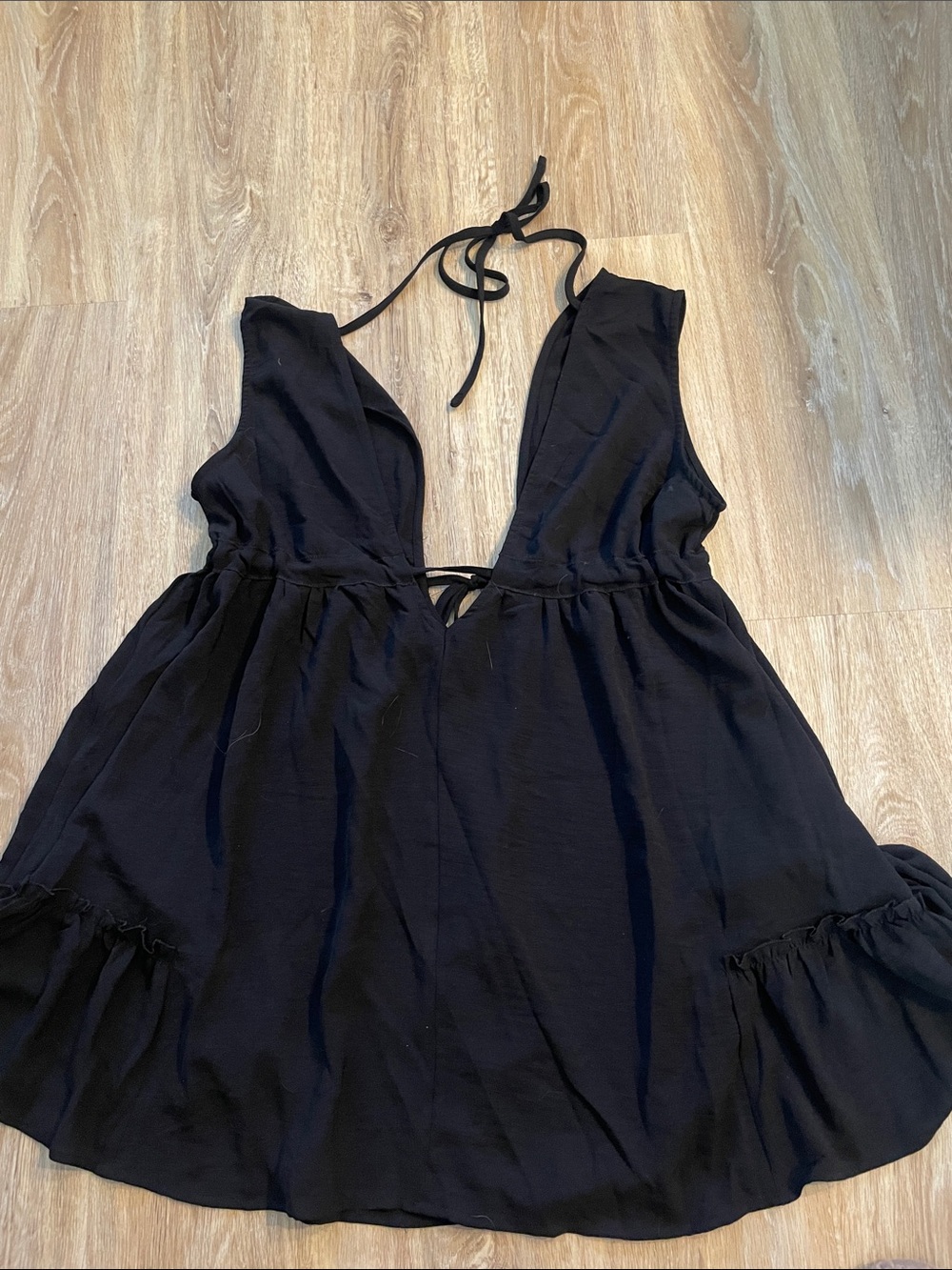 Black Deep V  Mini Dress
